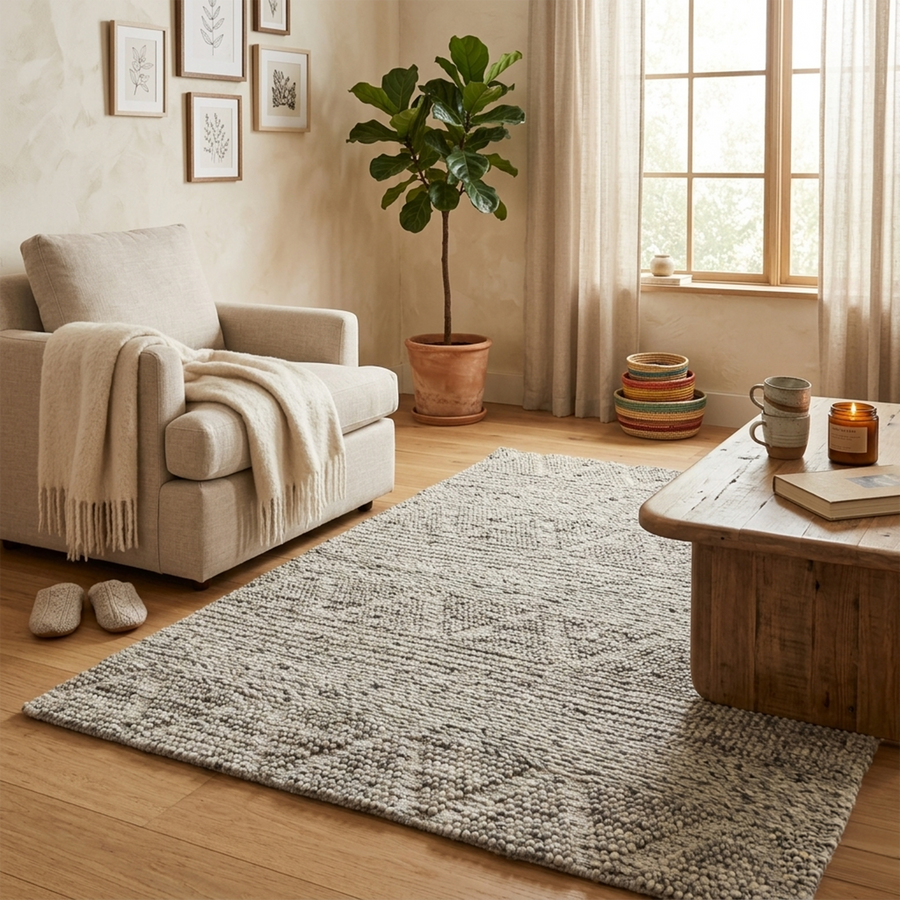 Wool & Polyester blend rug (D2) 6 Ash