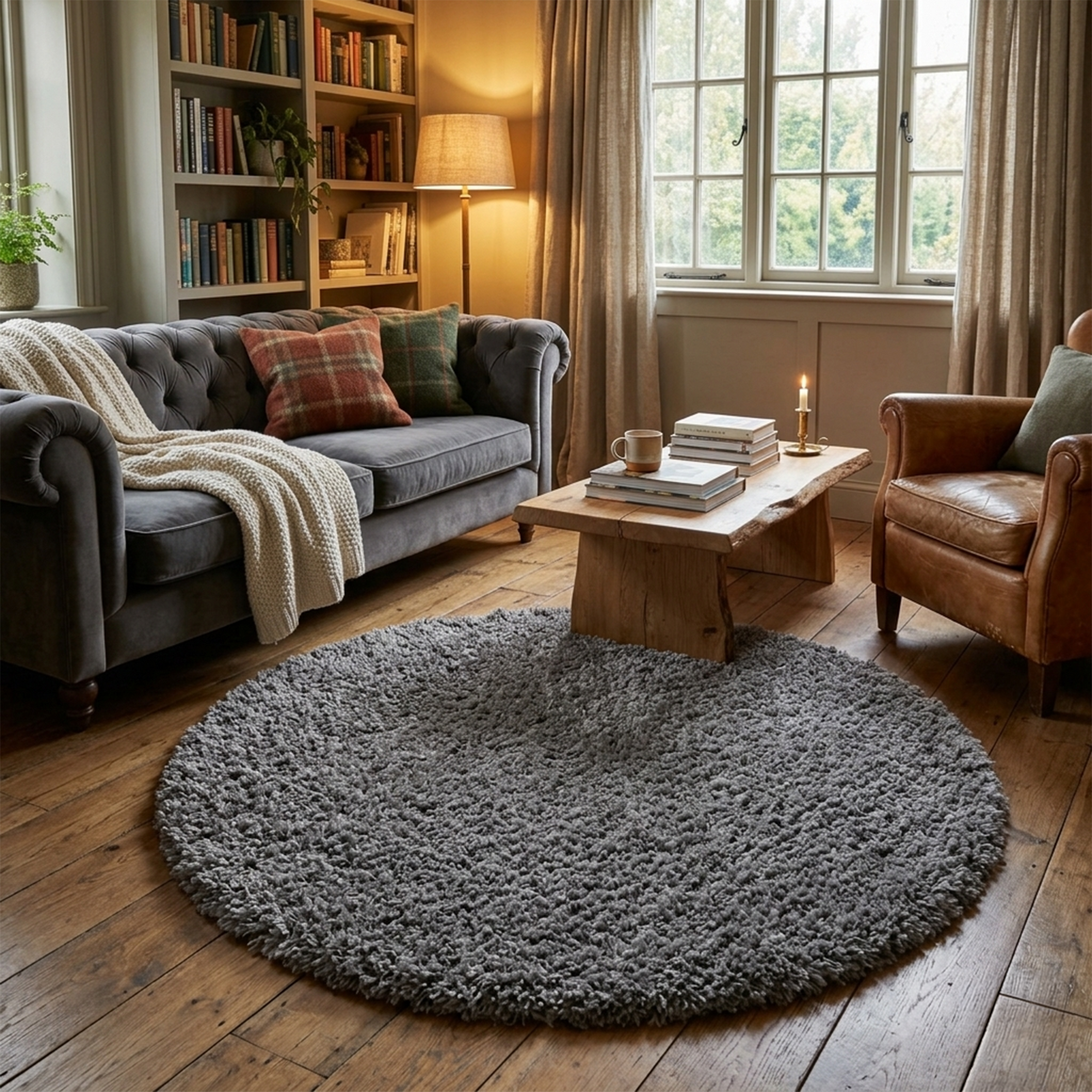 Flokati Shaggy Charcoal (Round)