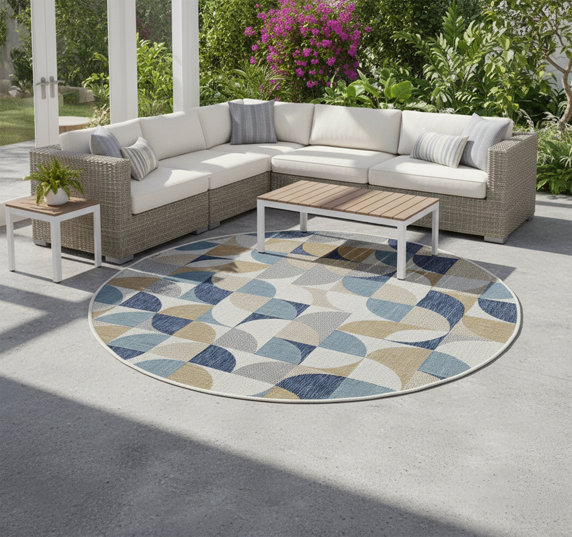 Flora 1113 Ecru S. Navy S.AQUA (Round)