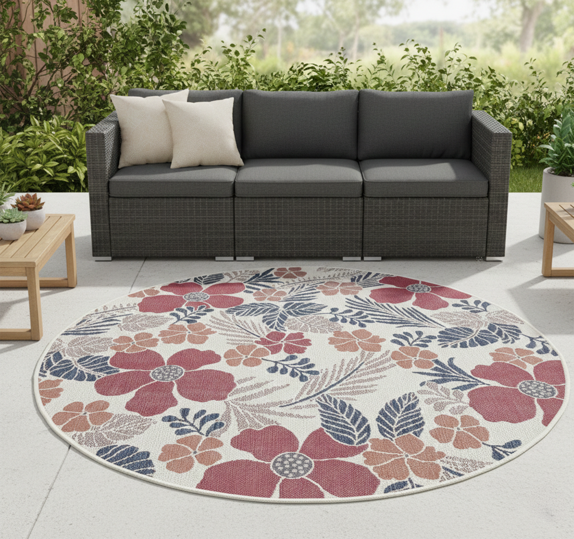 Flora 1136 Ecru S. Navy RED (Round)