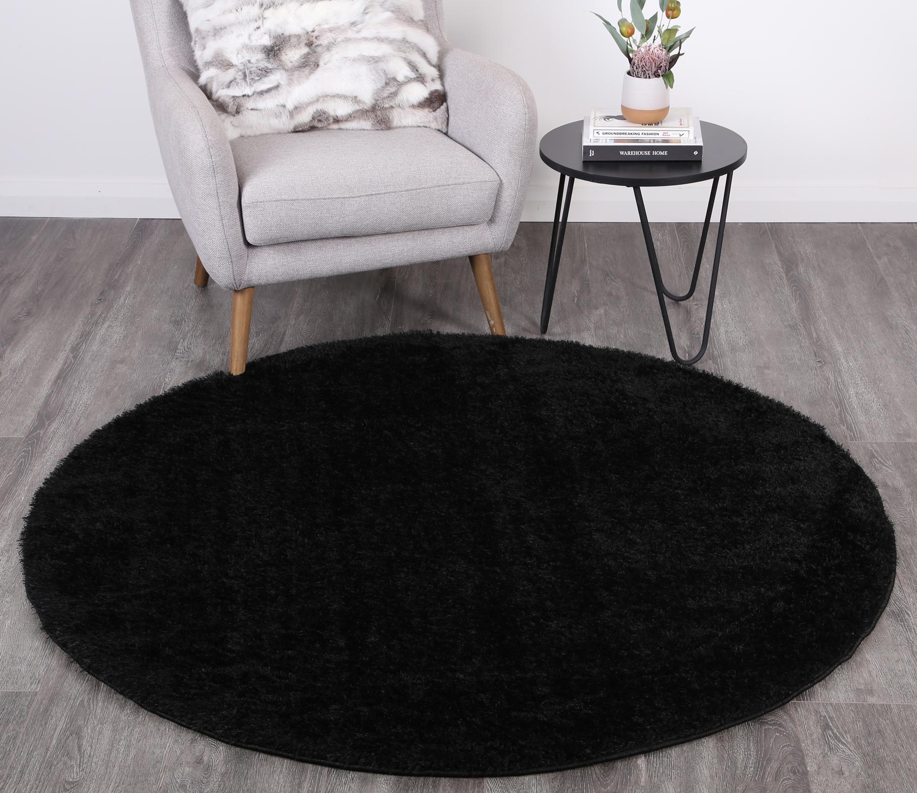 Fluffy Shaggy Round - Black
