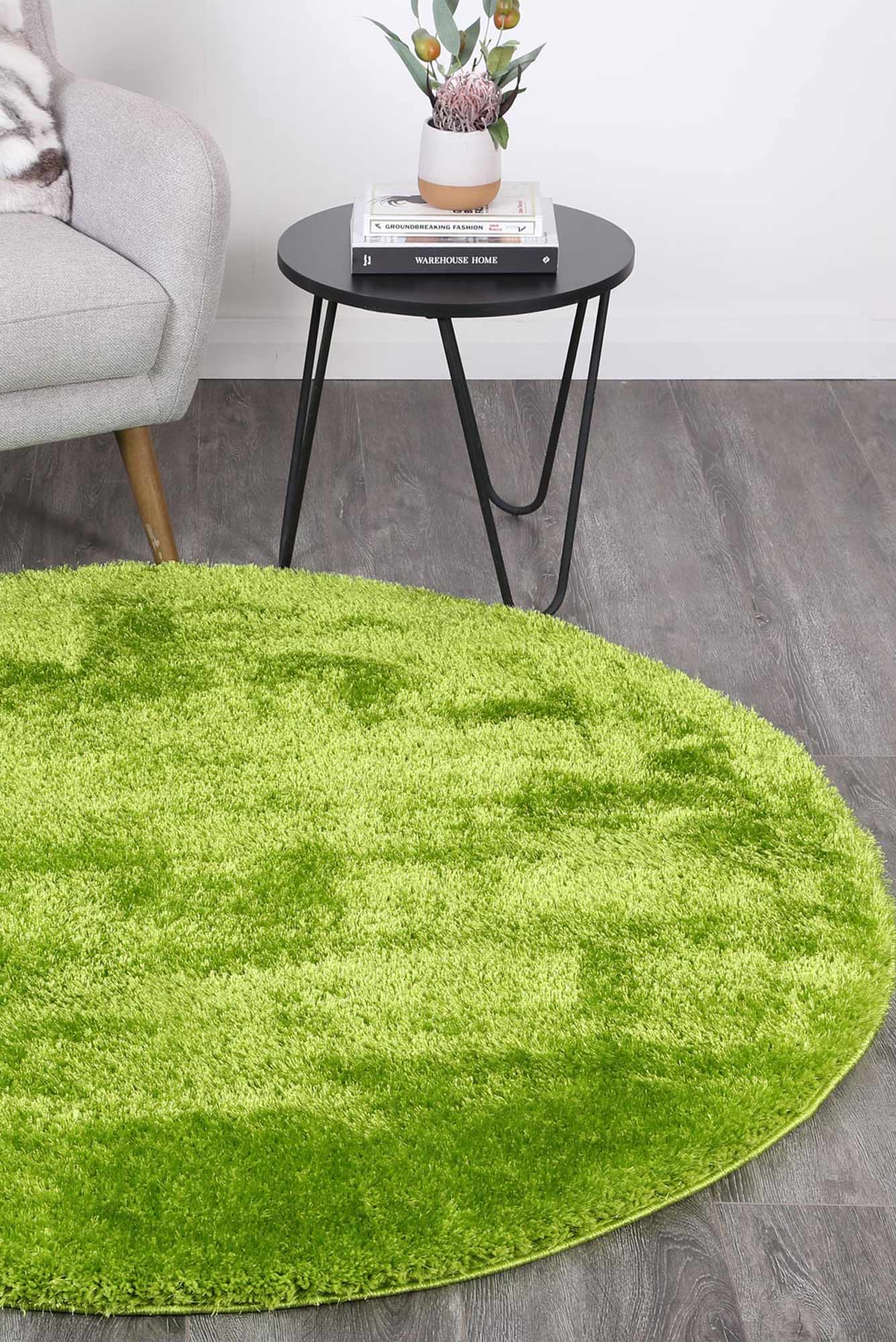 Fluffy Shaggy Round Rug Grass Green