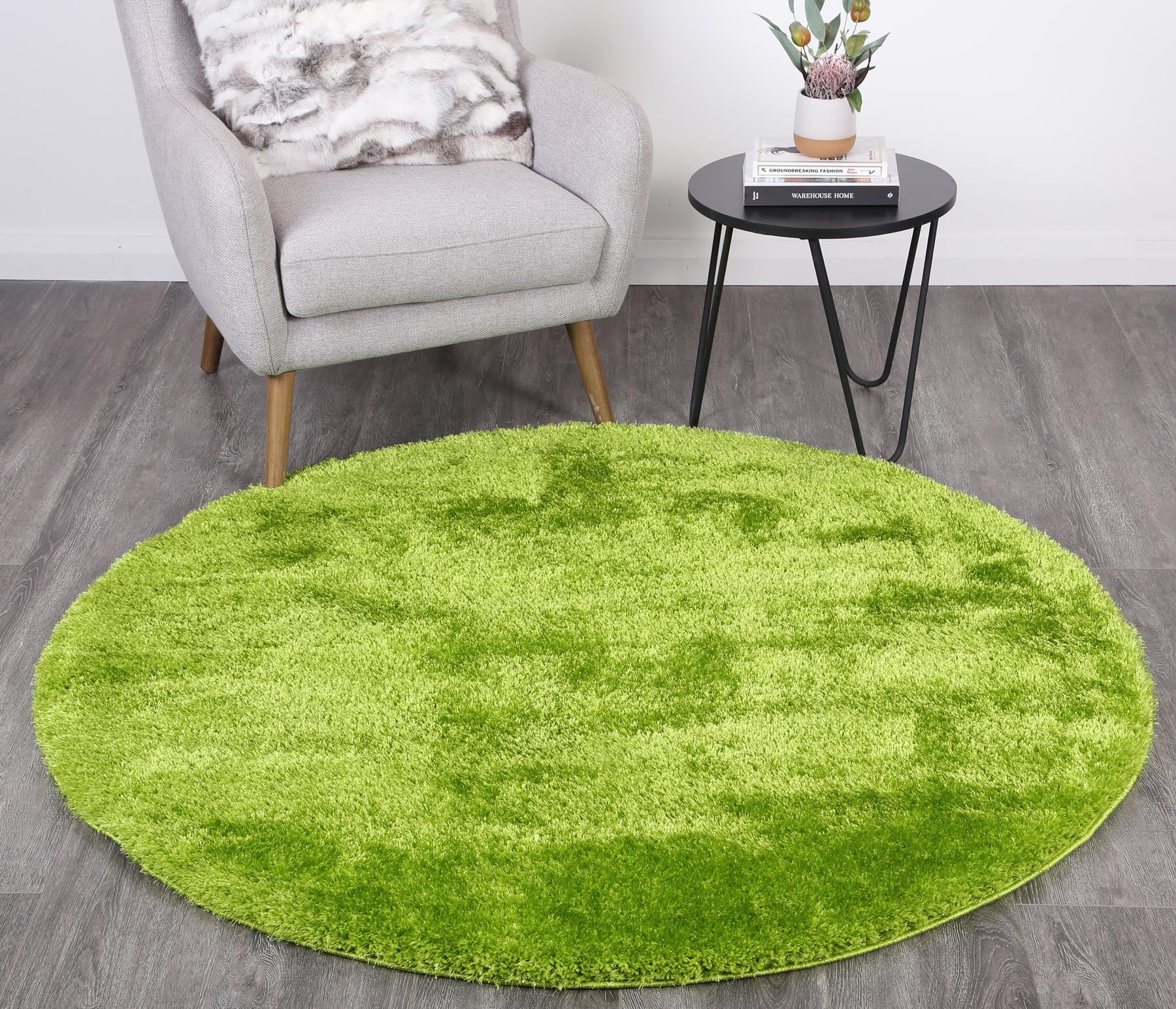 Fluffy Shaggy Round Rug Grass Green