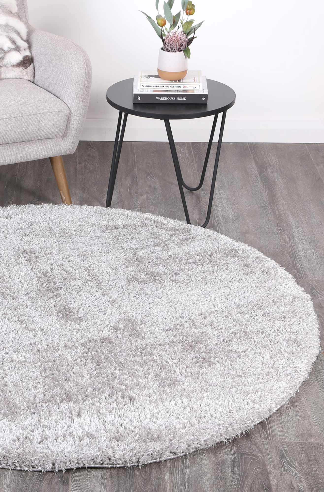 Fluffy Shaggy Round Rug Grey
