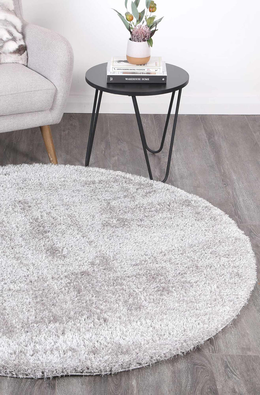 Fluffy Shaggy Round Rug Grey
