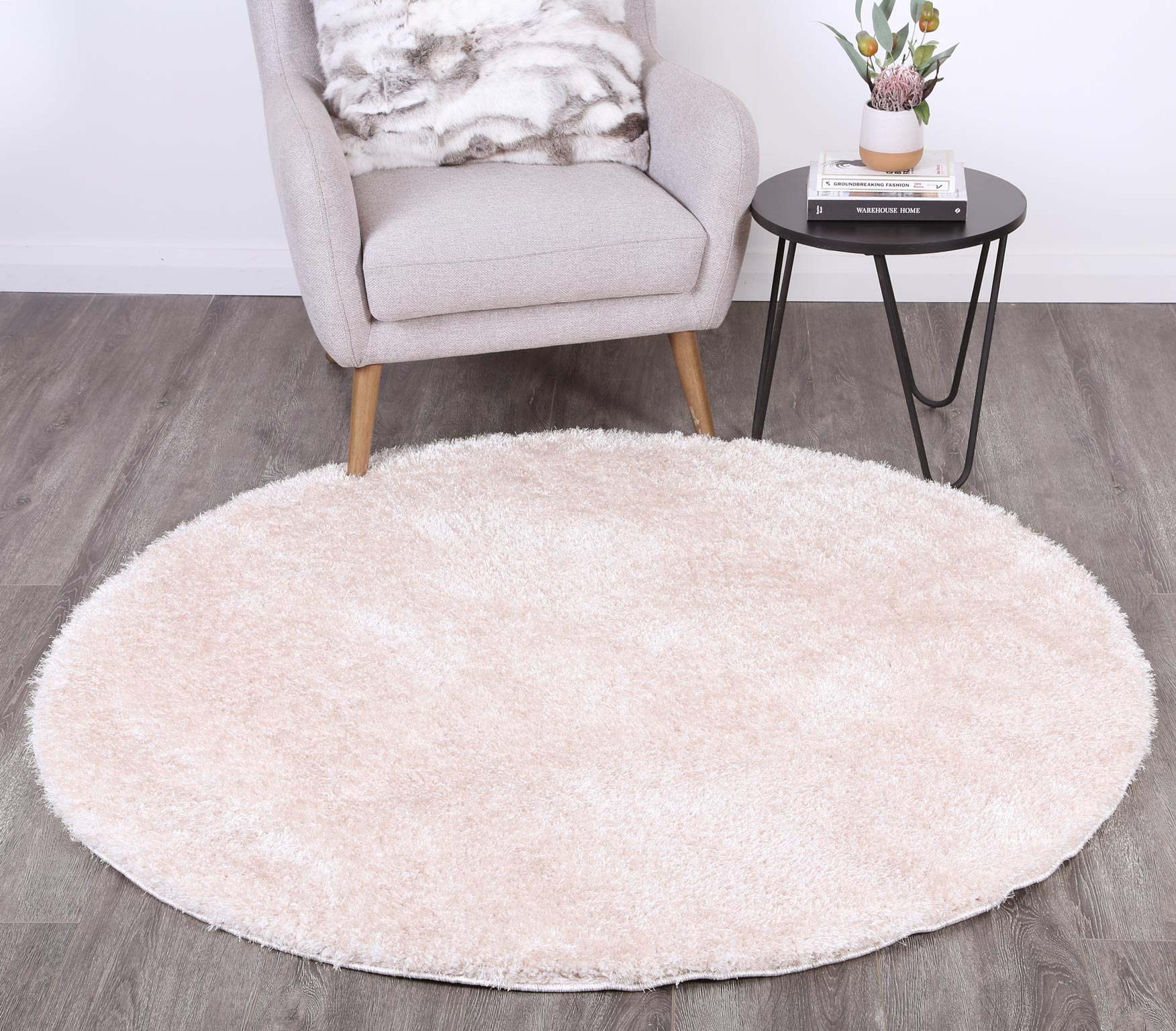 Fluffy Shaggy Round Rug Ivory