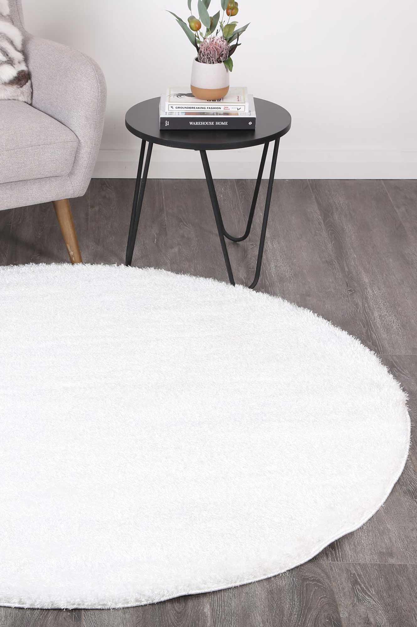Fluffy Shaggy Round Rug White