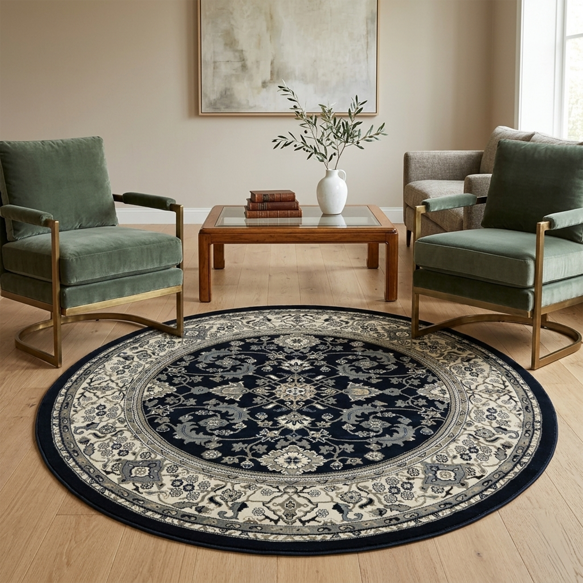 Ottoman 4379 NAVY/NAVY (Round)