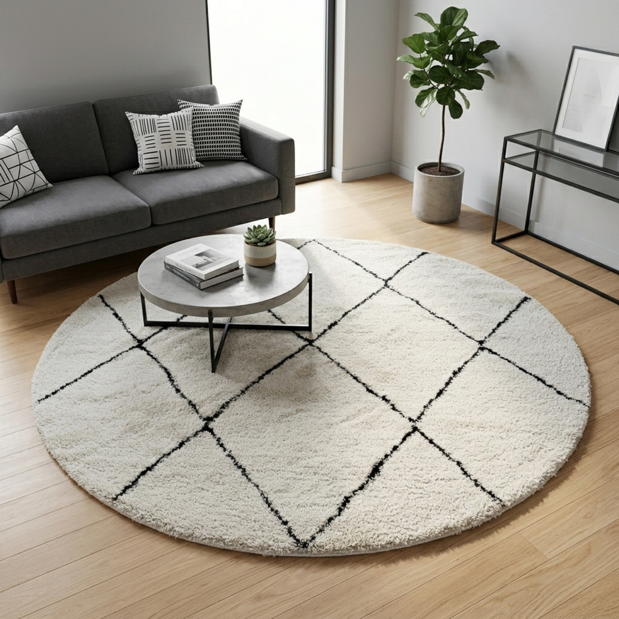 IDEAL SHAGGY  80260 390 WHITE BLACK (ROUND)