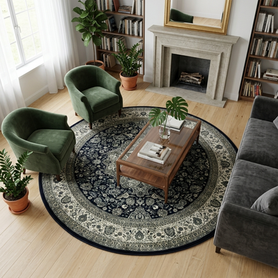 Ottoman 9063 NAVY/NAVY (Round)