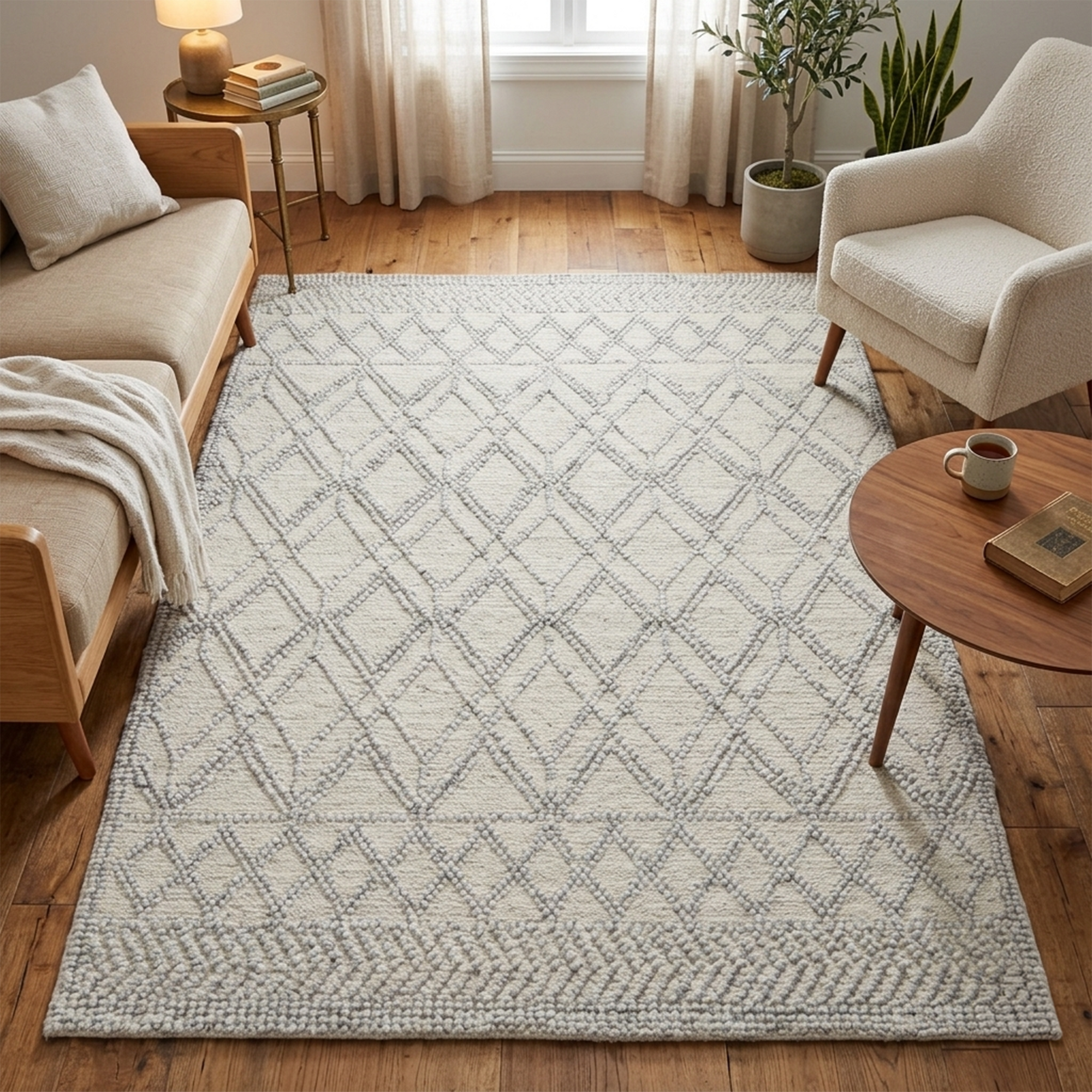 Wool & Polyester blend rug (D3) 7 Grey