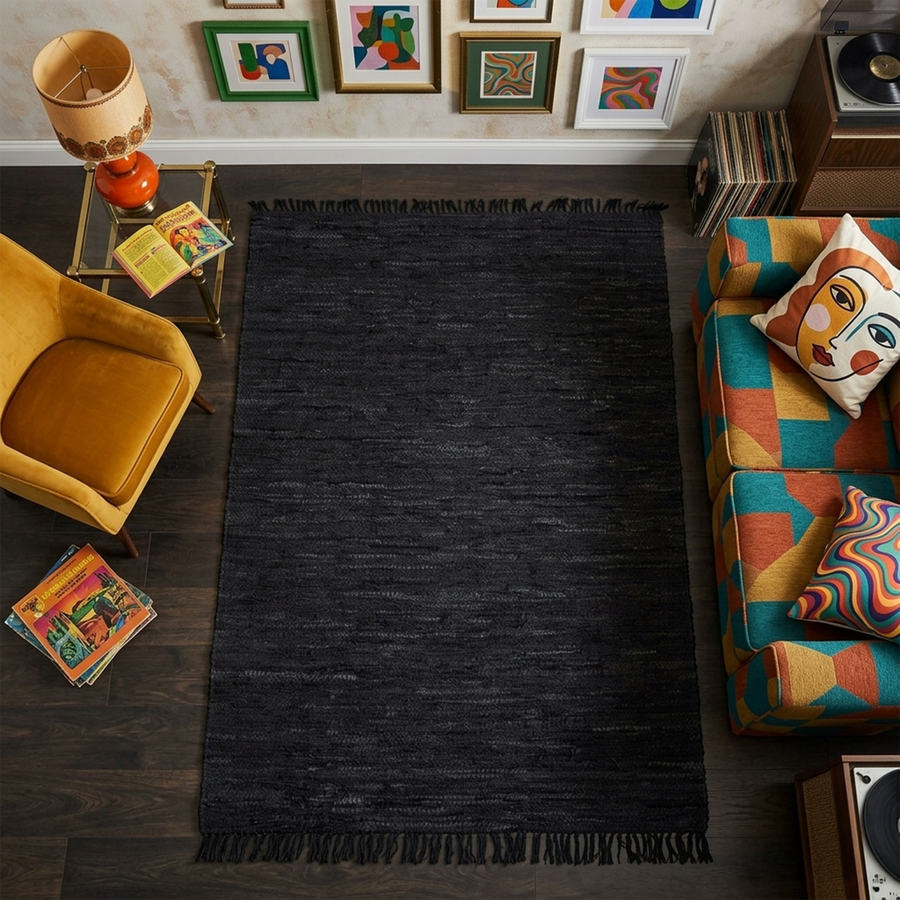 Leather Rug Black