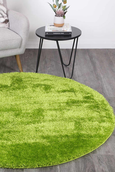 Fluffy  Shaggy Round Rug Grass Green