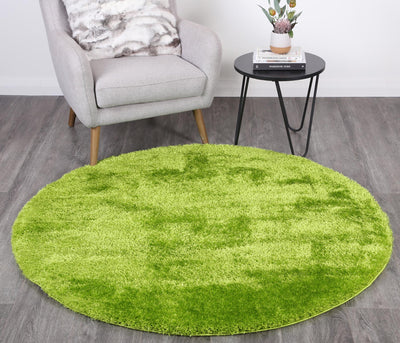 Fluffy  Shaggy Round Rug Grass Green