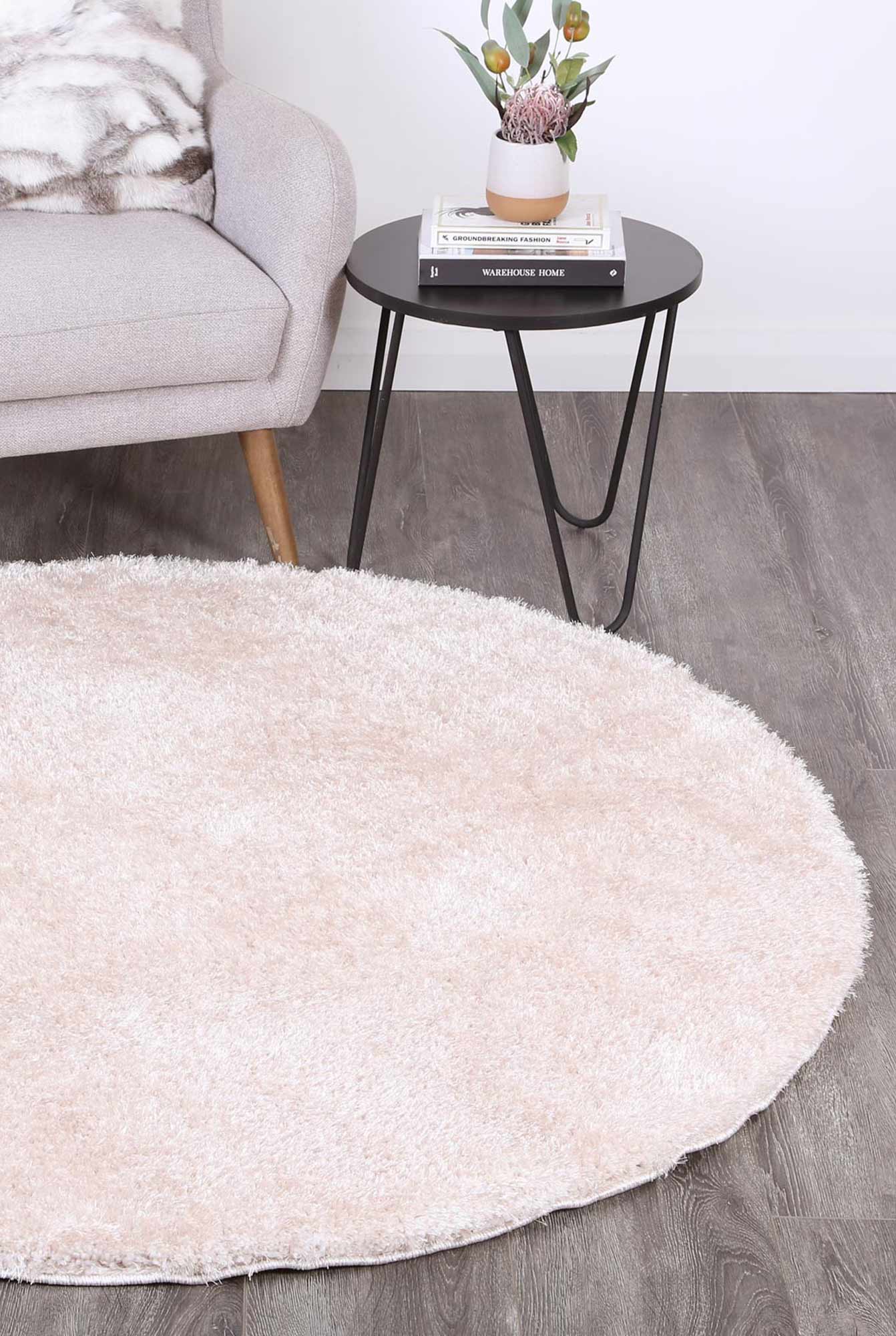 Fluffy  Shaggy Round Rug Ivory
