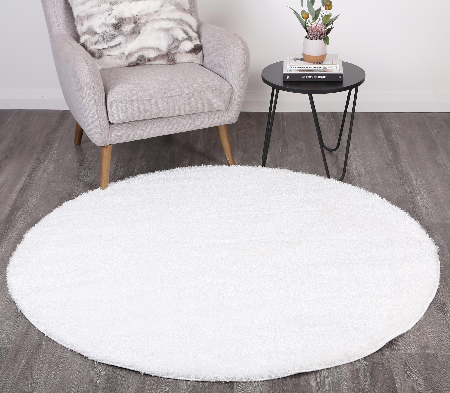 Fluffy Shaggy Round Rug White